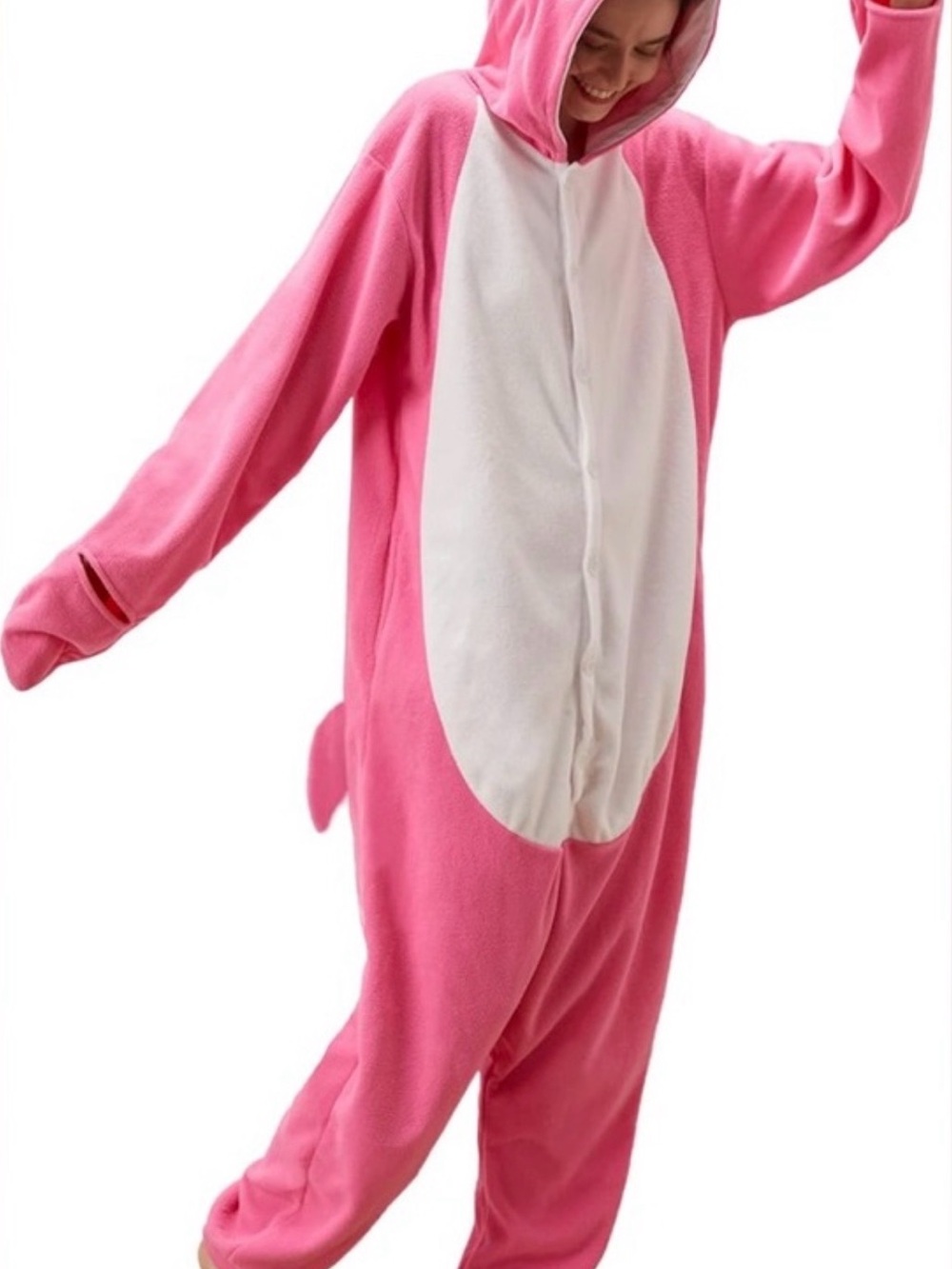 Pink & White Shark Fleece Onesie Pajama